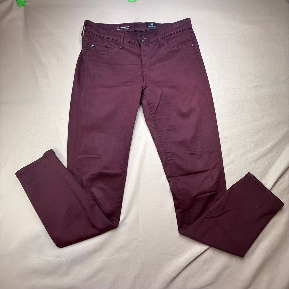 AG Adriano Goldschmied The Abbey Ankle Burgundy Super Skinny Jeans 27R